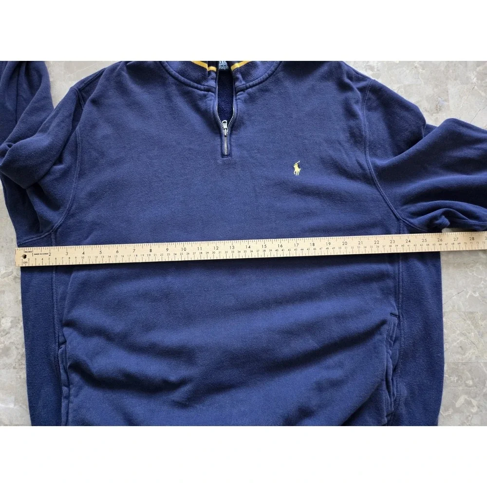 Vintage Polo Ralph Lauren Stripe Collar Quarter Zip Blue Jumper Sweater Men's XL
